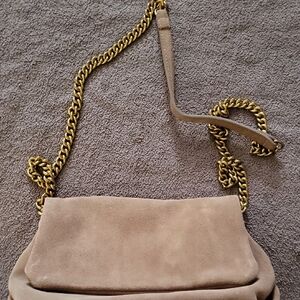 Mango Tan Suede Crossbody Bag with Gold Chain